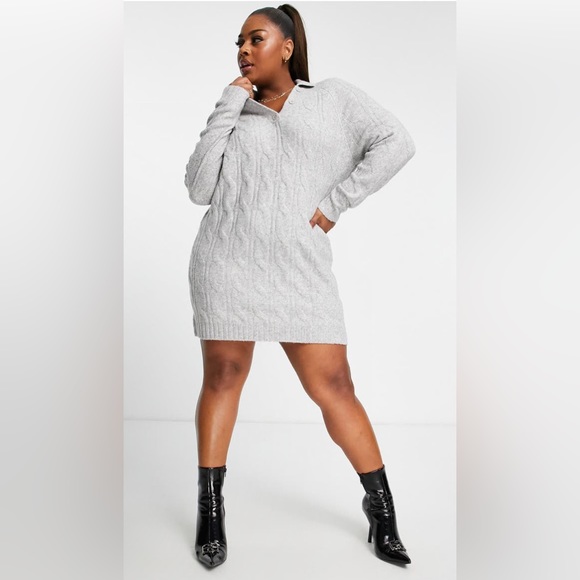 ASOS Curve Dresses & Skirts - ASOS DESIGN NWT Grey Long Sleeve Cable Stitch Sweater Dress Size 20W